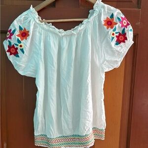 Solitaire Green Puff Sleeve Ruffled Blouse